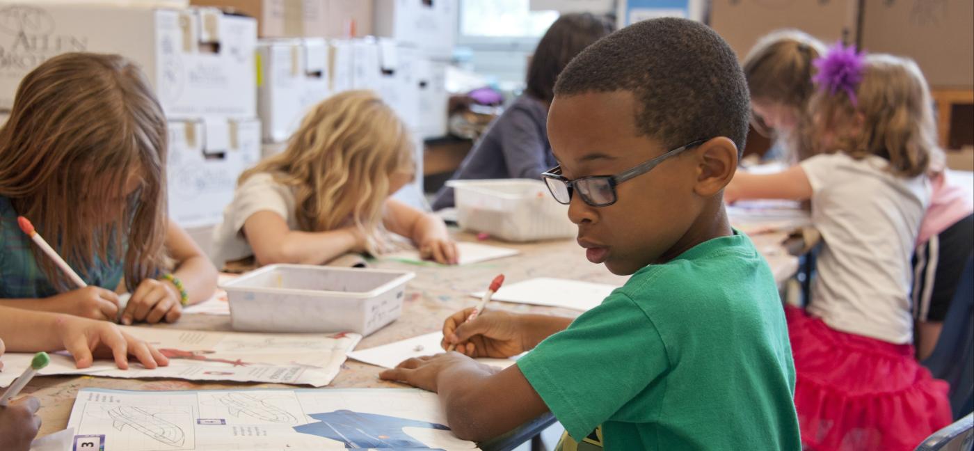 Children working in a classroom