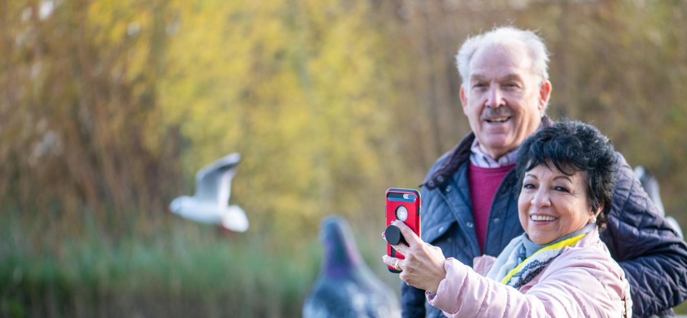 older couple taking selfie