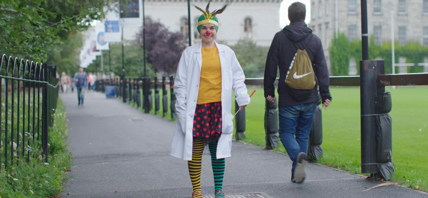 Lenisa clowning on Trinity campus