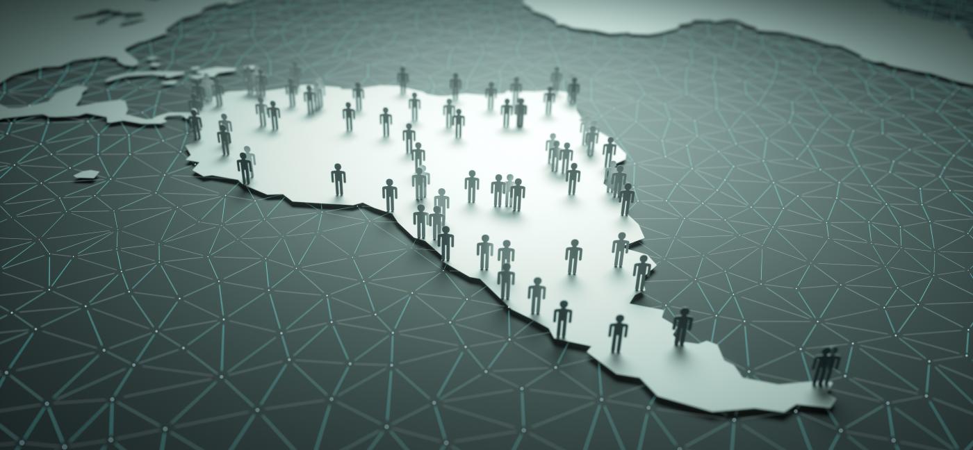 Aerial view of South America Population map