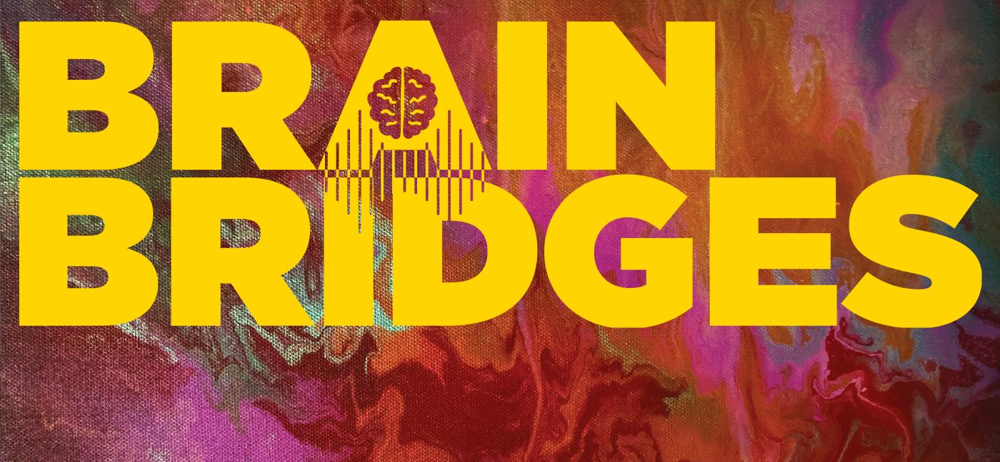 Podcast cover artwork for Brain Bridges against a colorful abstract background with the tagline "Stories of global brain health leadership"
