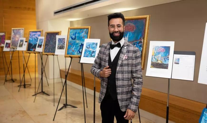 Luis Martinez displayed paintings in the lobby outside of the SF Conservatory of Music’s “Sleep and Dreams” concert and presentation