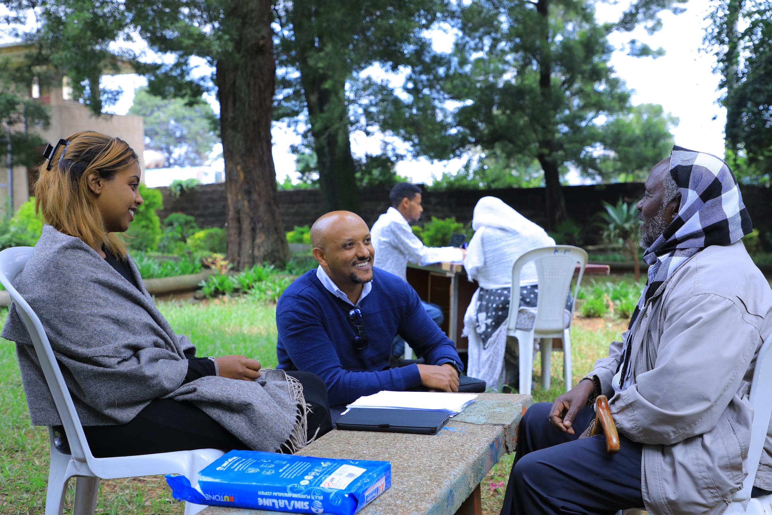 Atlantic Fellow Yared Zewde (center) leads participants in a research project in Addis Ababa Ethiopia. Photo by Abigail Kassahun