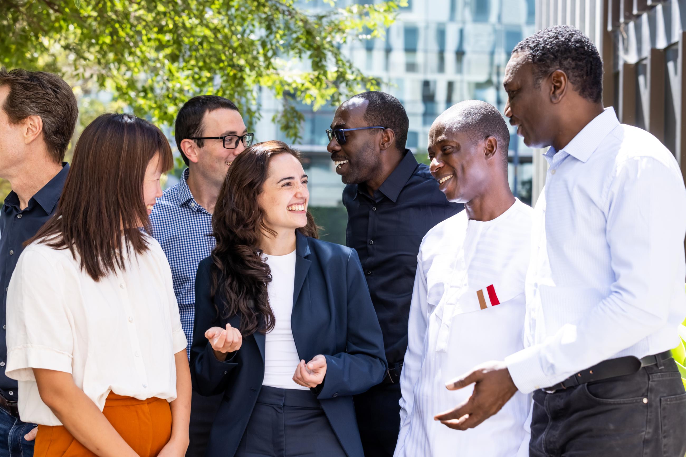 Four Atlantic Fellows for Equity in Brain Health—Nuole Zhu, Agustina Legaz, David Larbi Simpong, and Godwin Ogbole—standing together at UCSF