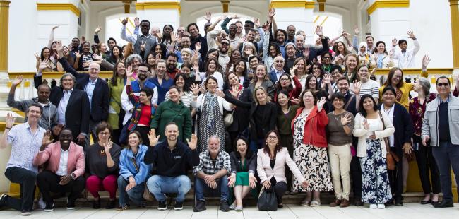 GBHI community members gather outside of Victor Larco Herrera Hospital in Lima, Peru