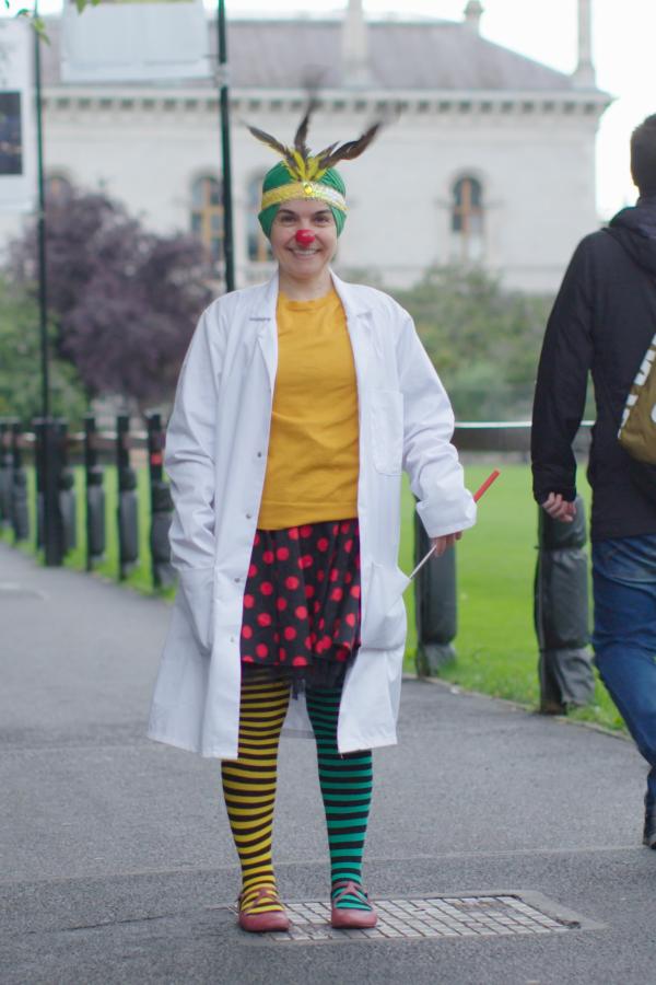 Lenisa clowning on Trinity campus