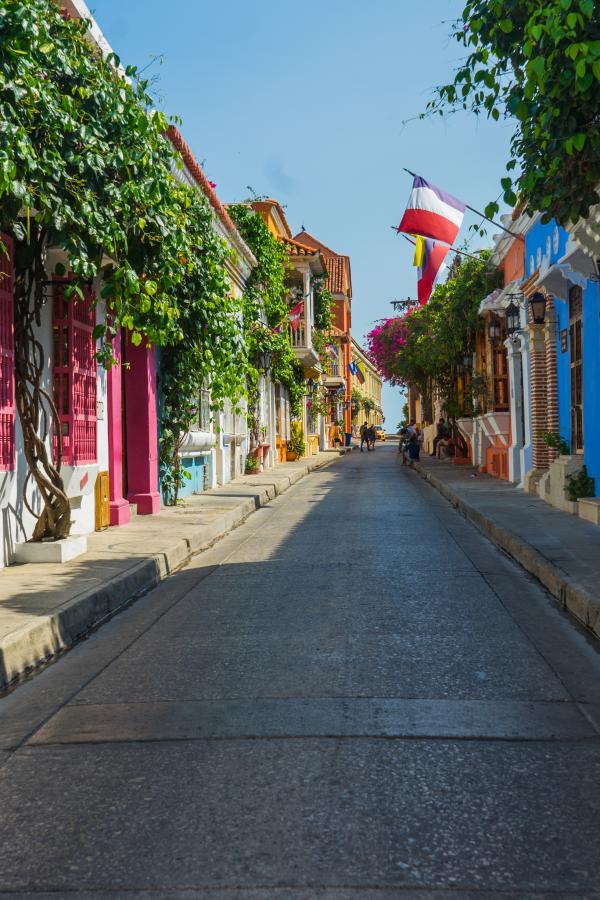 Colorful empty Streets of Cartagena (Colombia)