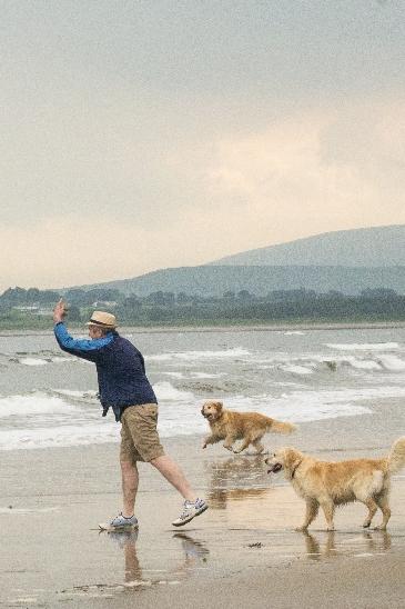 man with dogs on beach in Ireland