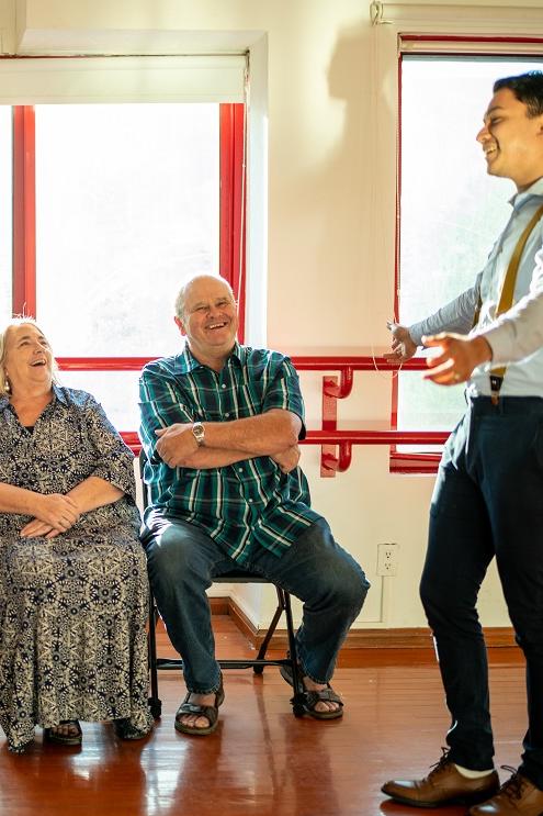 Old people sitting in a studio