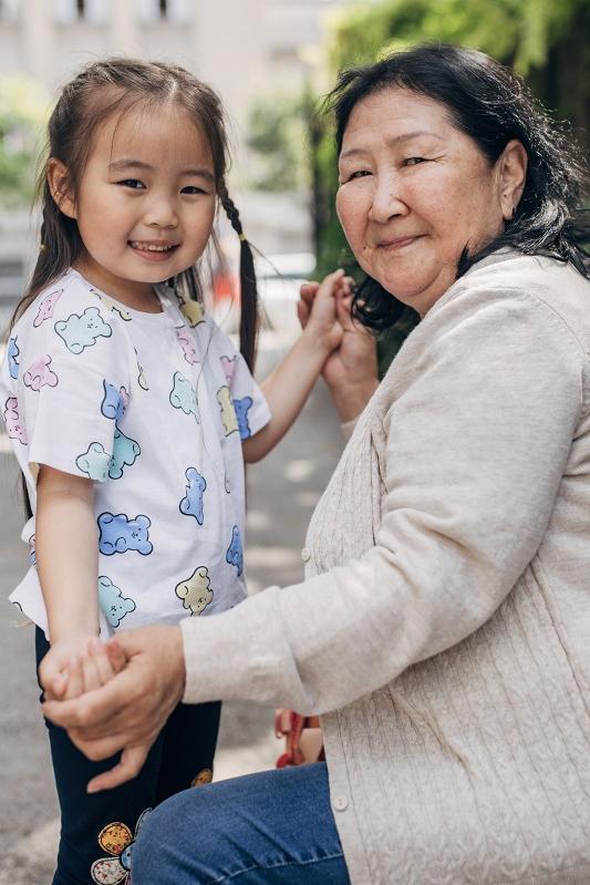 Grandma and her granddaughter on the street