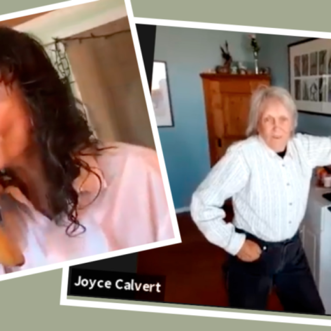 Rowena dances with a banana