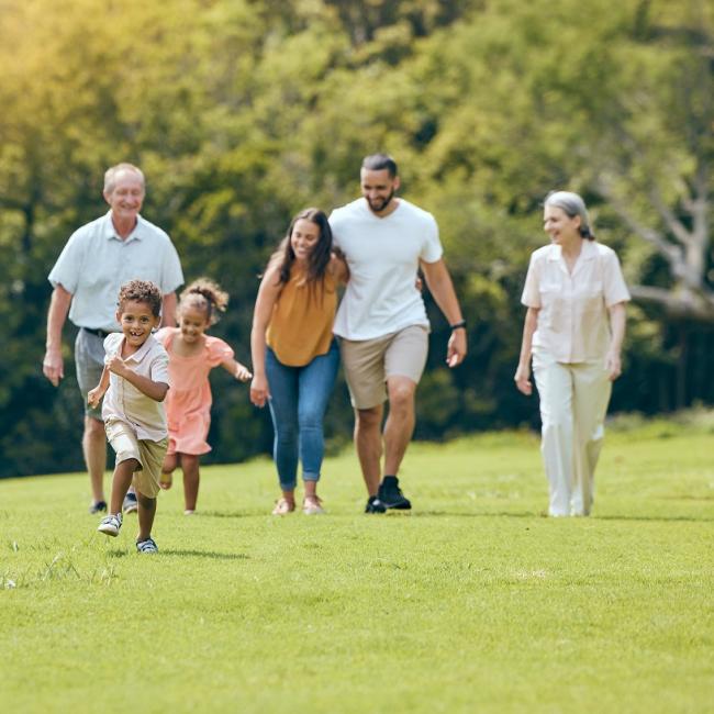 Happy multigenerational family outdoors