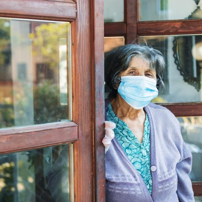 senior lady wearing mask during covid