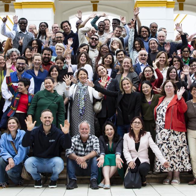 GBHI community members gather outside of Victor Larco Herrera Hospital in Lima, Peru