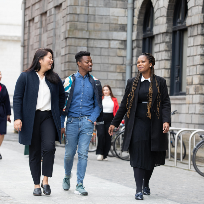 Atlantic Fellows walking on the Trinity campus