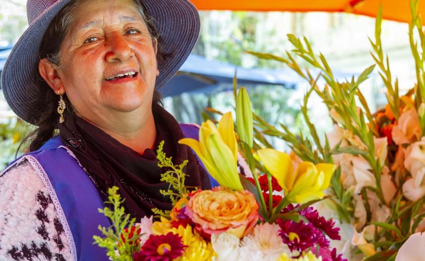 Ecuadorian woman with flowers