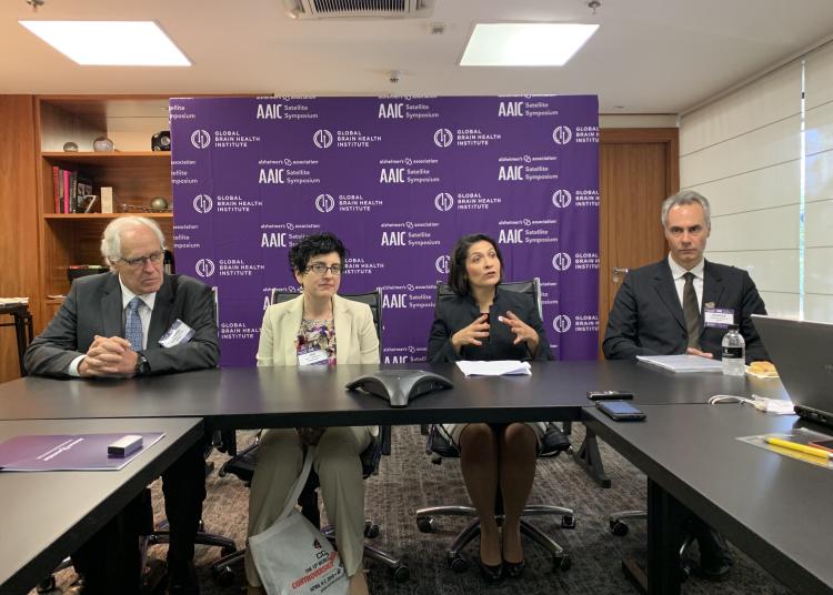 Press conference at the GBHI and Alzheimer's Association International Conference with Ricardo Nitrini, Lea Grinberg, Maria Carillo, and Rodrigo Rizek Schultz