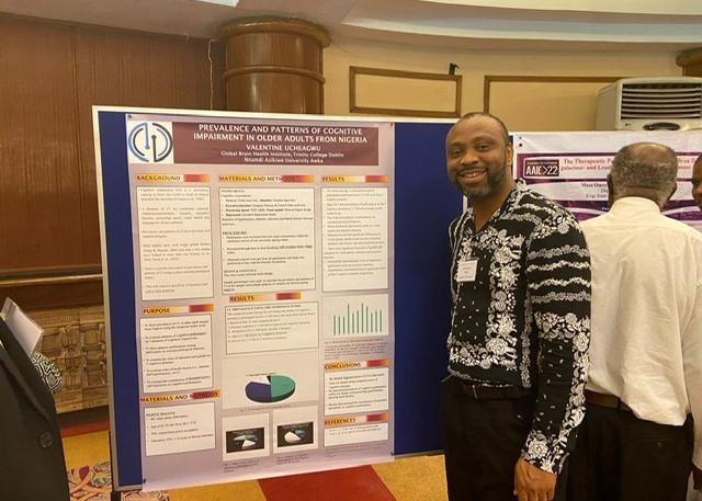 Atlantic Fellow Valentine Ucheagwu presents a poster at the Dementia and Brain Aging in Low- and Middle-Income Countries conference