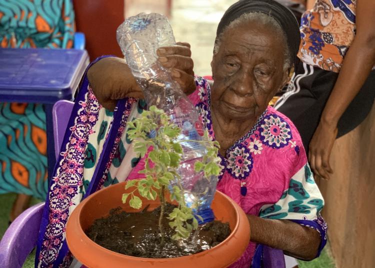 Bloom garden lady watering plant