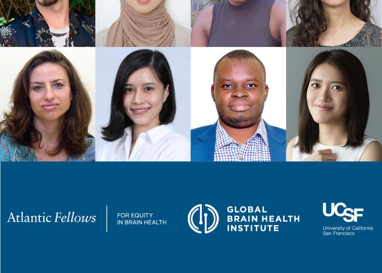 Grid of headshots featuring the 16 members of the 2026–27 Atlantic Fellows cohort at GBHI at UCSF.